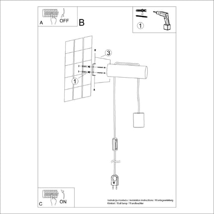 applique murale rondin de bois à douille suspendue et interrupteur, notice de montage