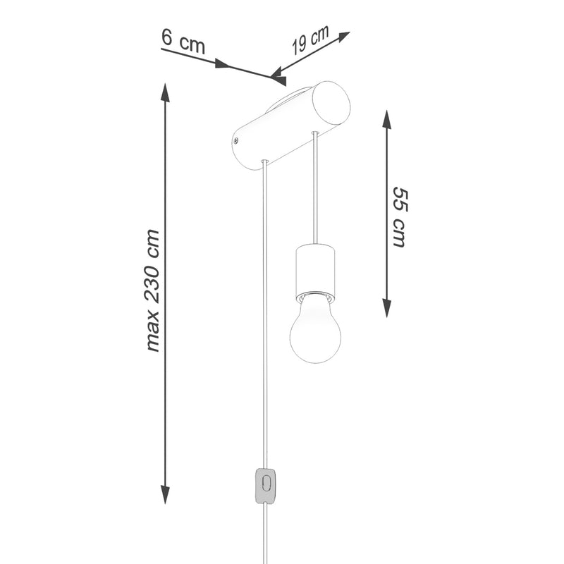 Dimensions Applique Murale Rondin de Bois à Douille Suspendue et Interrupteur