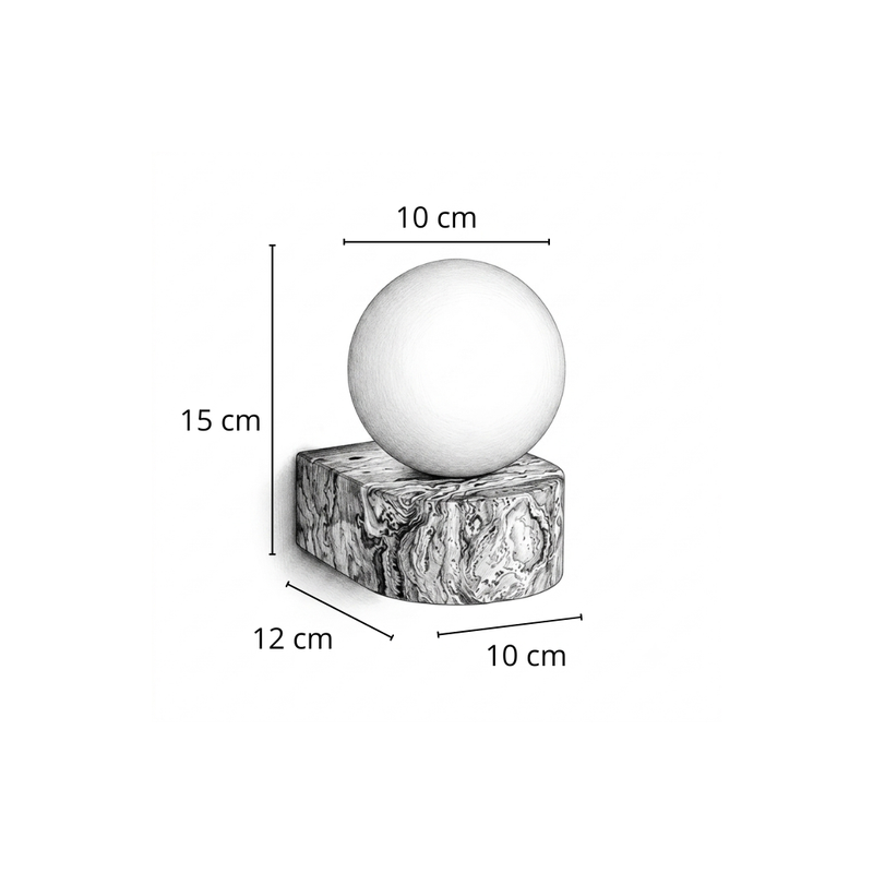 Dimensions Travertin-Wandleuchte mit Opalglaskugel