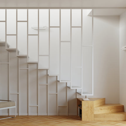 Applique murale Triple Étage blanche en acier à gradins dans une ambiance chaleureuse