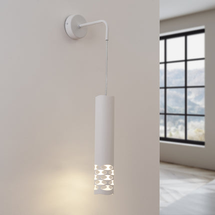 applique murale tube suspendu à embout ajouré entrelacé blanc, lumière allumée