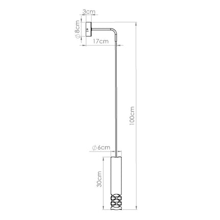 applique murale tube suspendu à embout ajouré entrelacé blanc, schéma de cotes
