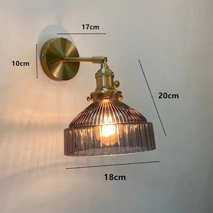 Schéma des dimensions de l'applique murale en verre strié gris fumé, socle et abat-jour cotés