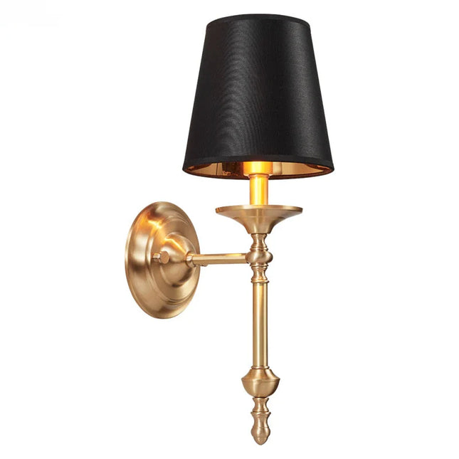 Applique murale vintage en laiton doré avec abat-jour en tissu noir, style chandelier classique