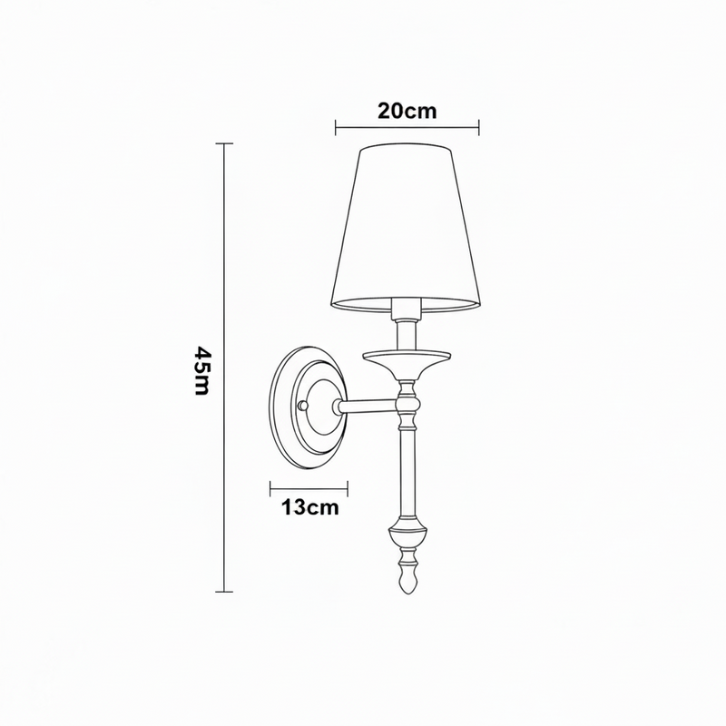 Dimensions Applique Murale Vintage en Laiton Doré et Abat-jour Blanc