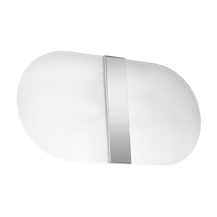 Applique ovale en verre blanc avec bande chromée centrale, photographiée sur fond neutre.