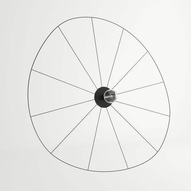 Applique plafonnier circulaire filaire noir de 110 cm, disque en tiges d'acier, fond clair