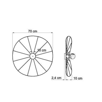 Schéma de cotes de l'applique plafonnier circulaire filaire noir, diamètre 70 cm