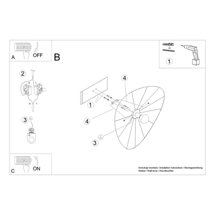 Instructions de montage de l'applique plafonnier circulaire filaire noir 70 cm