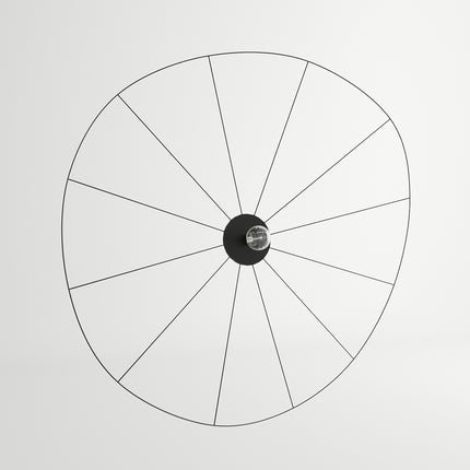 Applique plafonnier circulaire filaire noir de 70 cm, disque en tiges d'acier, sur fond clair