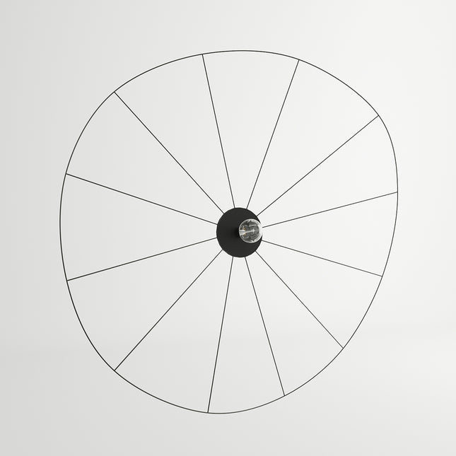 Applique plafonnier circulaire filaire noir de 70 cm, disque en tiges d'acier, sur fond clair