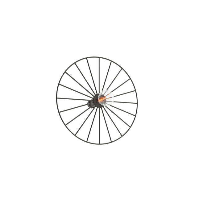 Applique plafonnier circulaire à rayons 30 cm en acier noir avec ampoule, sur fond blanc