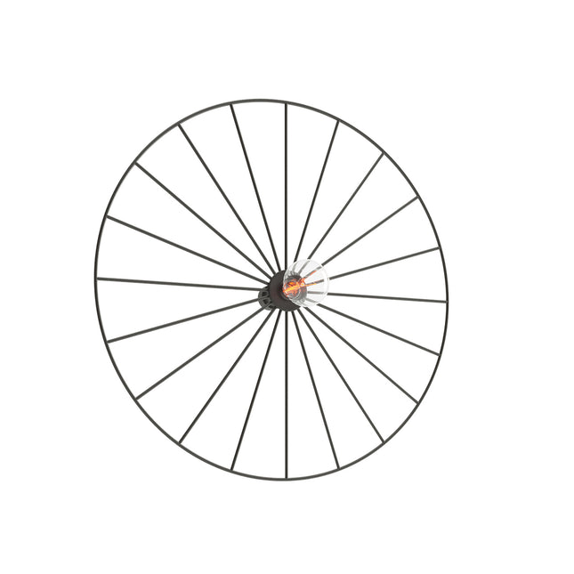 Applique plafonnier circulaire à rayons 45 cm en acier noir avec ampoule, sur fond blanc