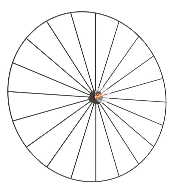 Applique plafonnier circulaire à rayons 60 cm en acier noir avec ampoule, sur fond blanc