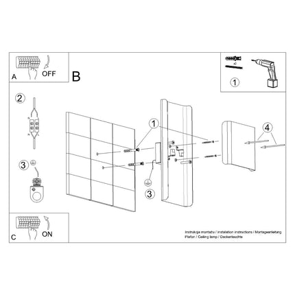 Notice de montage de l'applique murale or et blanc, étapes de fixation au mur avec vis et chevilles