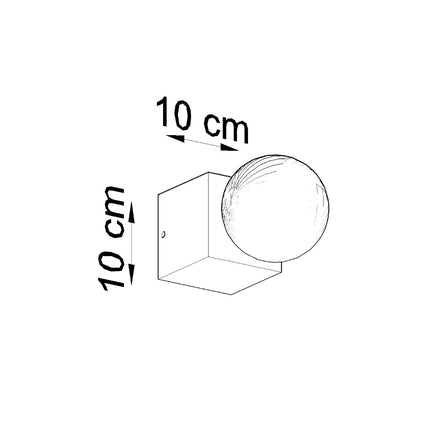 Schéma coté de l'applique cube en bois : 10 cm de côté et 10 cm de hauteur, source lumineuse latérale.