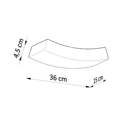 Schéma coté de l'applique Rampe : 36 cm de longueur, 15 cm de profondeur, 4,5 cm de hauteur