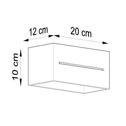 Schéma de cotes de l'applique rectangle ouvert blanche, 20 x 12 x 10 cm