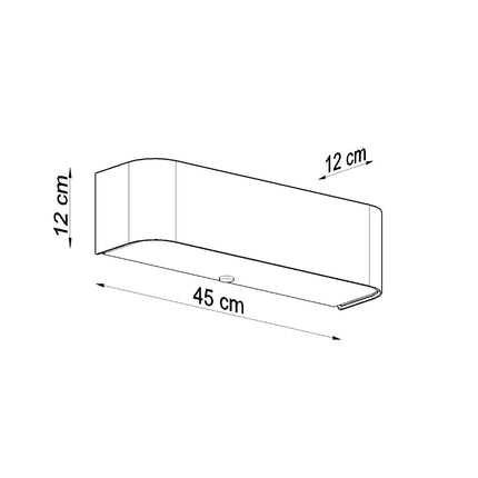 Schéma coté de l'applique rectangulaire blanche : 45 cm de long, section 12 x 12 cm