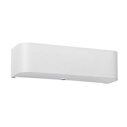 Applique rectangulaire blanche en tissu vue de face, diffuseur en verre en partie basse