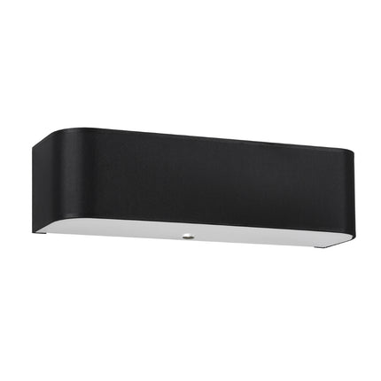 Applique rectangulaire noire en tissu vue de face, diffuseur en verre blanc en partie basse