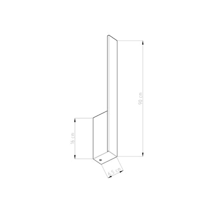 Schéma des dimensions de l'applique Slim Design L : 90 cm de hauteur