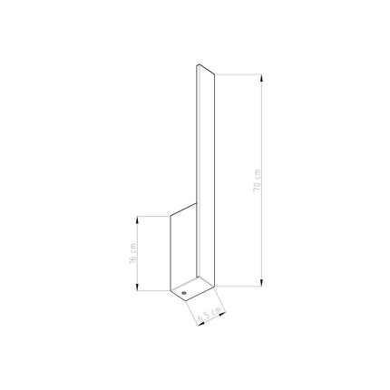Schéma des dimensions de l'applique Slim Design M : 70 cm de hauteur