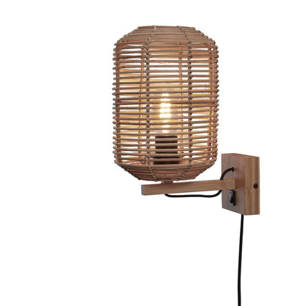 Applique murale Tanami rotin tressé et support bois naturel, vue complète sur fond blanc