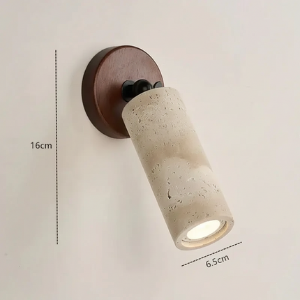 Schéma de cotes de l'applique en travertin, hauteur 16 cm et cylindre de 6,5 cm