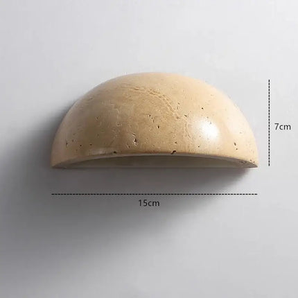 Schema de cotes de l'applique demi-cercle en travertin, largeur 15 cm et hauteur 7 cm