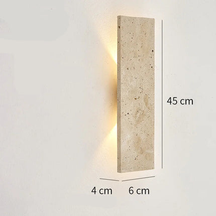 Schéma de cotes de l'applique en travertin, hauteur 45 cm, largeur 6 cm, saillie 4 cm