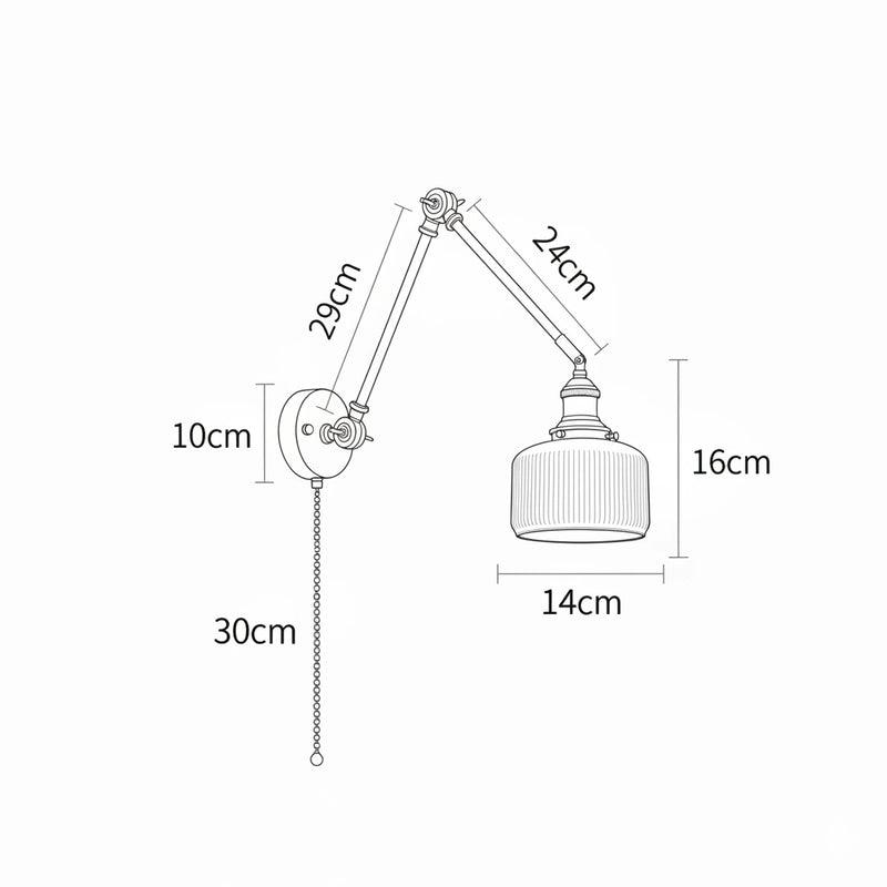 Dimensions Applique Murale Vintage Orientable en Laiton avec Abat-jour en Céramique Rainurée