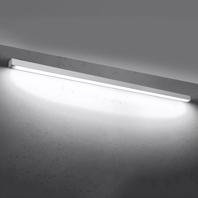 Applique Barre Moderne 200 blanche allumée, abat-jour opale diffusant une lumière homogène 4000K