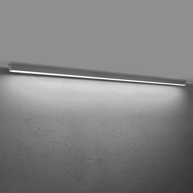 Plafonnier Barre Moderne 200 gris allumé, abat-jour opale diffusant une lumière homogène 4000K