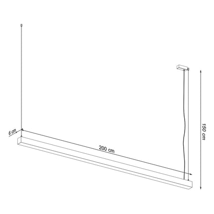 Schéma des dimensions de la Suspension Barre Moderne 200 : 200 cm de long