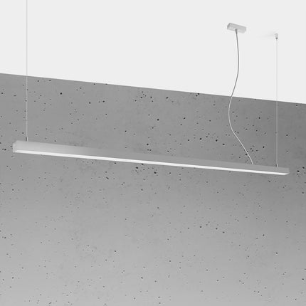 Suspension Barre Moderne 200 cm en aluminium gris, longue barre linéaire à abat-jour opale, vue studio