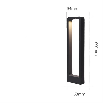 Schéma des dimensions de la borne LED d'extérieur en hauteur 60 cm, 163 mm de large et 54 mm de profondeur