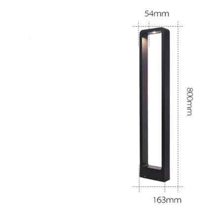 Schéma des dimensions de la borne LED d'extérieur en hauteur 80 cm, 163 mm de large et 54 mm de profondeur