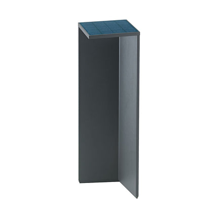 Borne solaire Nusolar en aluminium anthracite, design angulaire, panneau photovoltaïque intégré en toiture