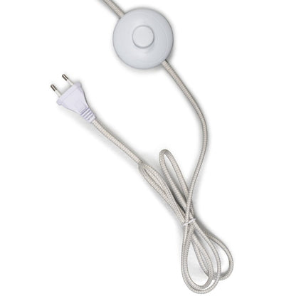 Câble textile gris et blanc avec interrupteur au pied du lampadaire Toulouse