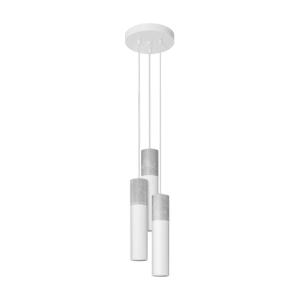 Suspension Colonne 3P en acier et béton blanc, trois tubes cylindriques, vue de face sur fond blanc