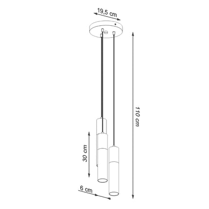 Schéma des dimensions de la suspension Colonne 3P noire, rosace 19,5 cm, hauteur 110 cm