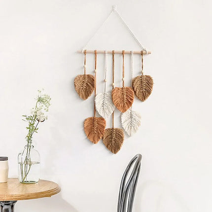 Décoration murale à feuilles en macramé coloris marron