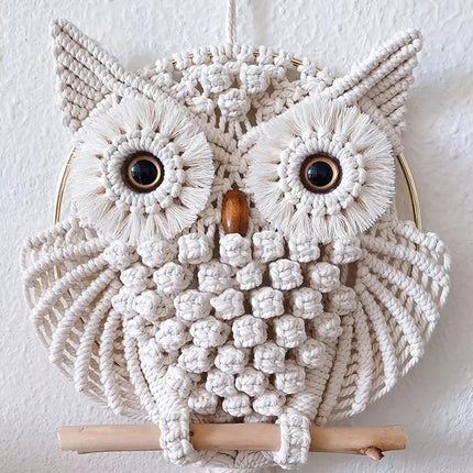 Décoration murale hibou en macramé avec franges en coton