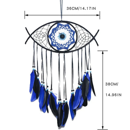 Détail de l'osier et de la corde d'une décoration œil bleu