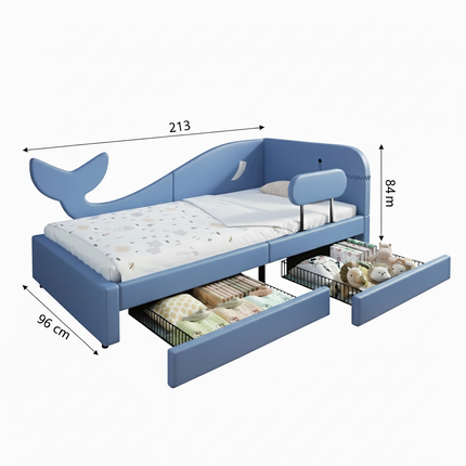 Single bed 90x200 for children with storage – Blue whale design