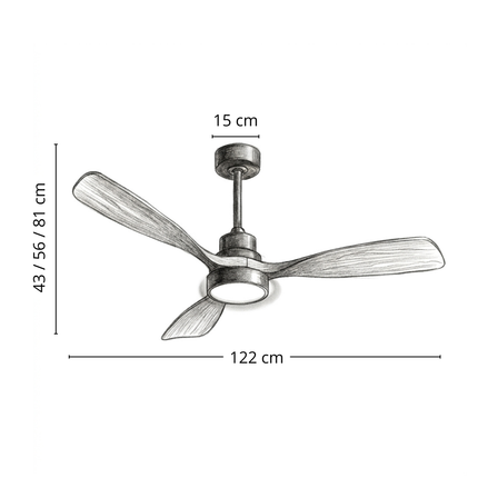 Deckenventilator Holz und Schwarz LED mit Fernbedienung 122 cm