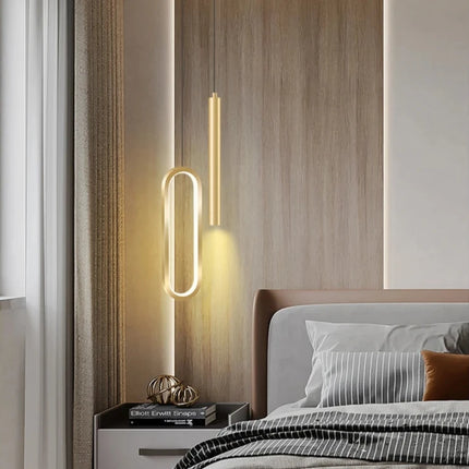 Double suspension LED nordique minimaliste au-dessus d'un bureau