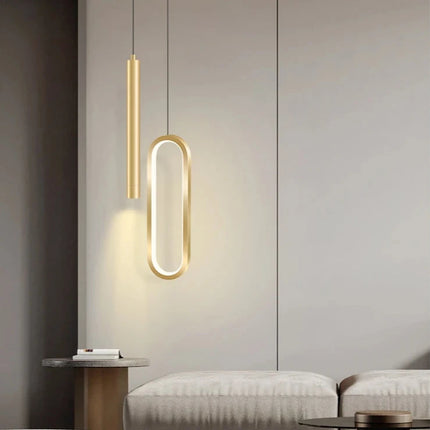 Double suspension LED nordique minimaliste dans un salon cosy