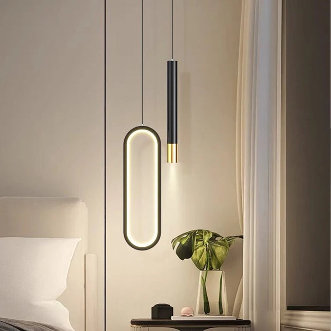 Double suspension LED nordique minimaliste suspendue dans un salon
